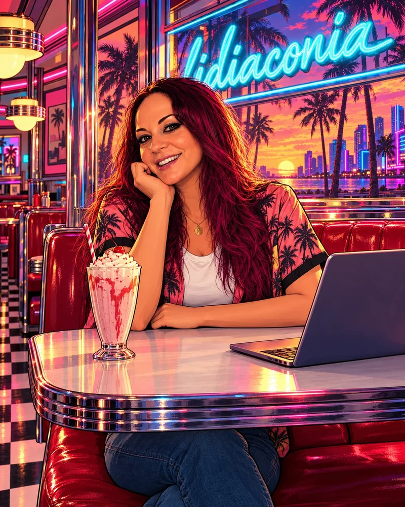 Diner retro, ilustración estilo GTA VI