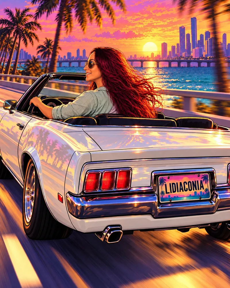 Descapotable, ilustración estilo GTA VI